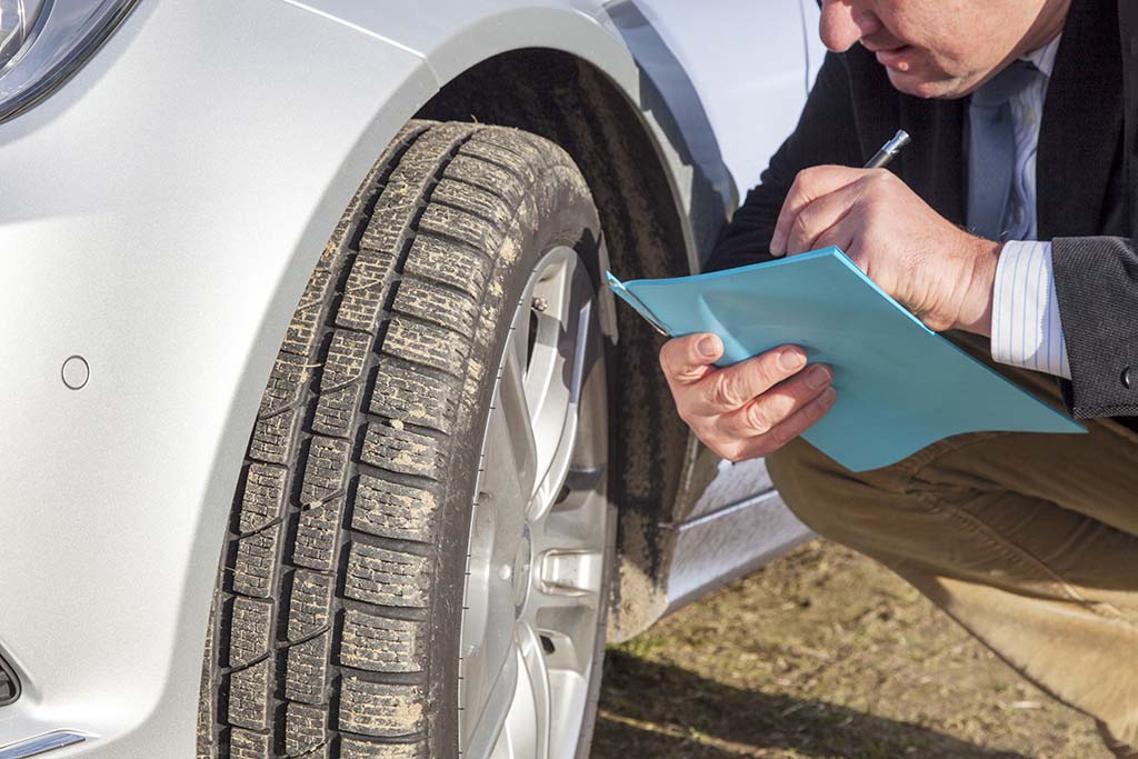 Mann macht sich Notizen nach einem Unfall