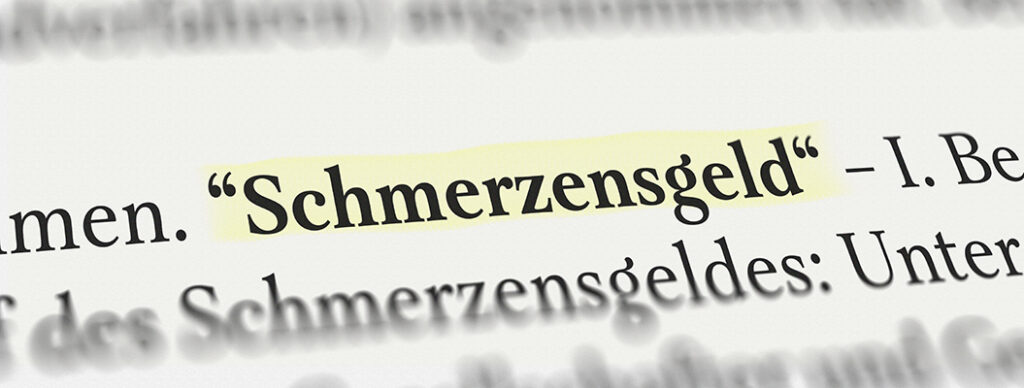 Schmerzensgeld im Buch mit Textmarker markiert